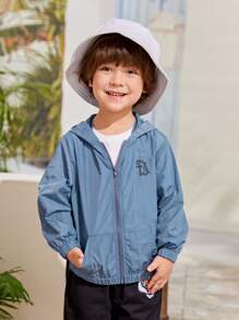 SHEIN Toddler Boys Cartoon Graphic Zip Up Hooded Wind Jacket In Fall/Winter - Dusty Blue - View 1