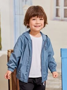 SHEIN Toddler Boys Cartoon Graphic Zip Up Hooded Wind Jacket In Fall/Winter - Dusty Blue - View 3
