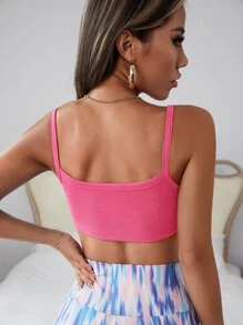 SHEIN PETITE Top de tirantes crop unicolor tejido de canalé