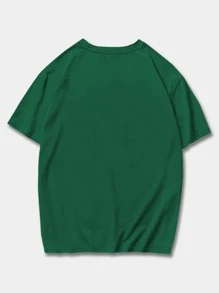 ROMWE MEN Guys Japanese Letter Dinosaur Graphic Tee - Green - View 2