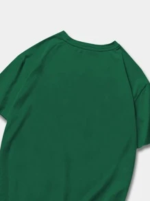 ROMWE MEN Guys Japanese Letter Dinosaur Graphic Tee - Green - View 3