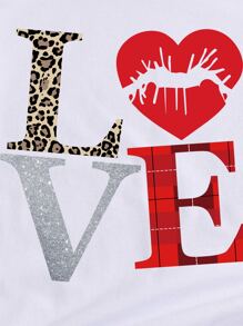 INAWLY 嘴唇和字母图案 T 恤 图案 T 恤 女式上衣 - 白色 - 查看 6