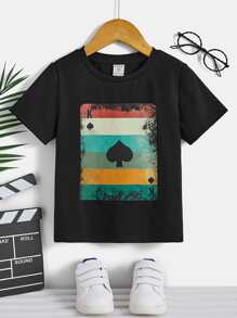 SHEIN Toddler Boys Playing Card Print Tee - Black - View 1
