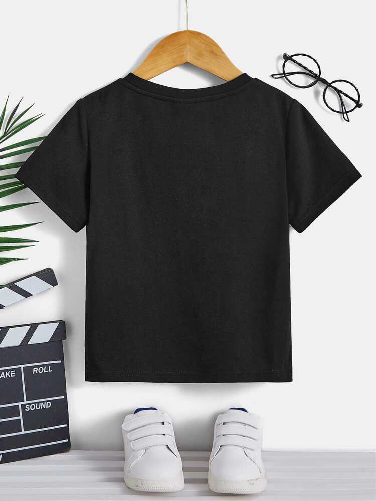 Young Boys' Casual Simple Cartoon Pattern Short Sleeve Round Neck T-Shirt, Perfect For Summer Family Matching - Mommy And Me (4 Pieces Sold Separately)