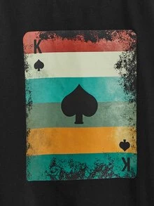 SHEIN Toddler Boys Playing Card Print Tee - Black - View 3