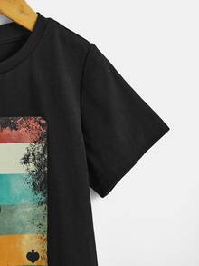 SHEIN Toddler Boys Playing Card Print Tee - Black - View 4