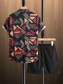 Manfinity RSRT 男士幾何印花襯衫和腰部抽繩短褲不帶T恤 - 彩色 - 查看 2