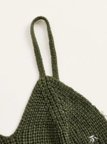 ROMWE Fairycore Floral Embroidery Cami Knit Top - Army Green - View 3