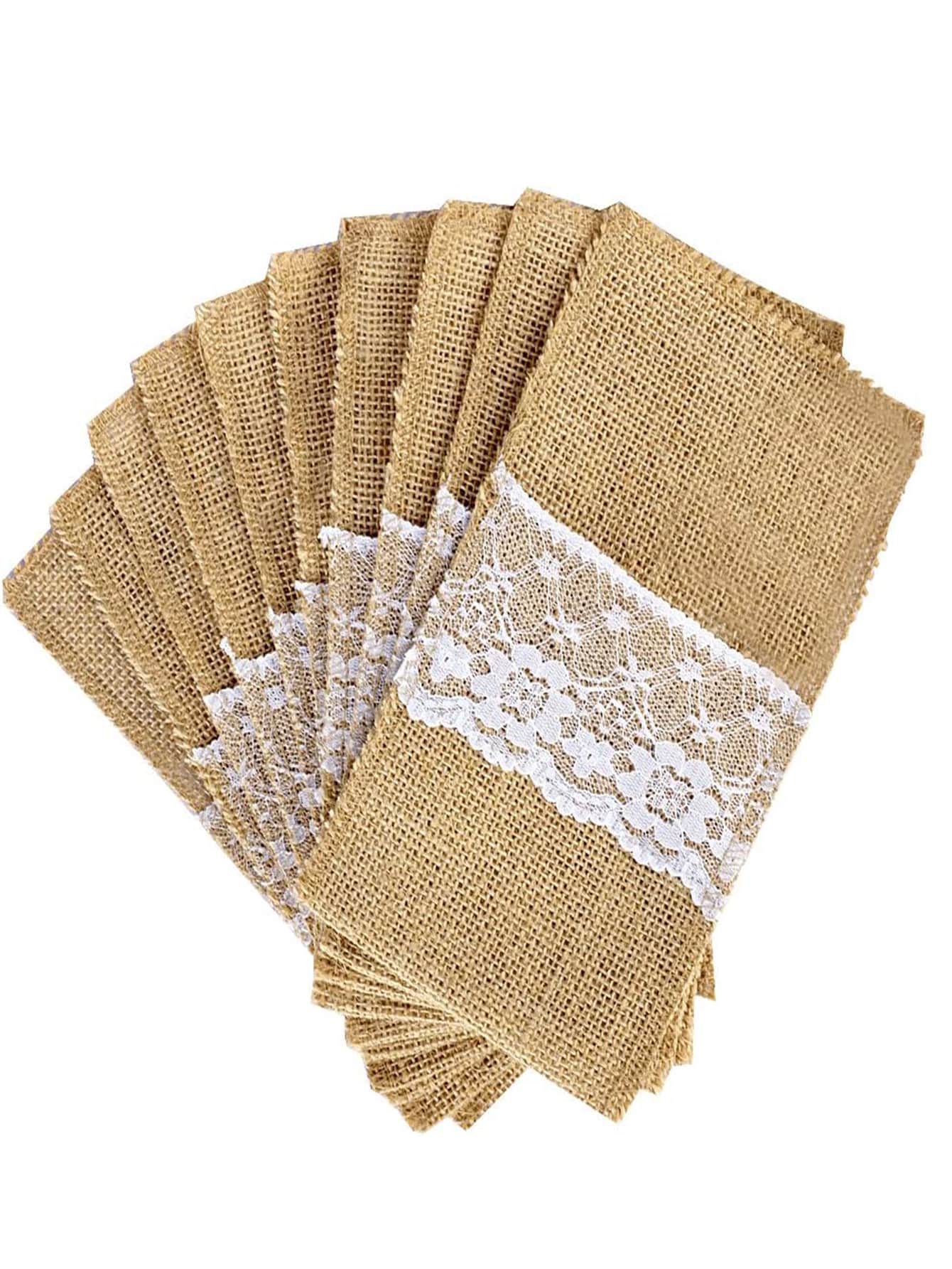 2pcs/set Beige Flatware Storage Bag, European Style Fiber Lace Panel Tableware Storage Bag For Kitchen
