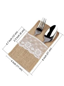 2pcs/set Beige Flatware Storage Bag, European Style Fiber Lace Panel Tableware Storage Bag For Kitchen