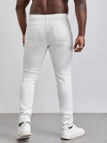 Manfinity Hombres Jeans ajustados desgarro - Blanco - Ver 2