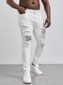 Manfinity Hombres Jeans ajustados desgarro - Blanco - Ver 5
