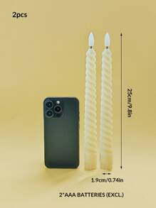 2 件螺旋图案子弹蜡烛，象牙色仿螺纹长茎电子蜡烛灯，适用于节日、婚礼、约会之夜、晚餐氛围装饰，无烟长茎蜡烛，节日装饰 - 黃色 - 查看 5