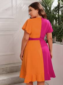 SHEIN VCAY Đầm Plus Size Thắt nút Viên lá sen Trọn gói Khối Màu Boho - Nhiều màu - Xem 2