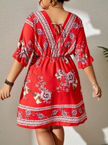 SHEIN VCAY Vestido con estampado floral de manga farol escote cruzado - Multicolor - Ver 2