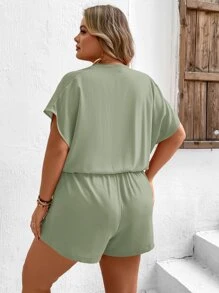 SHEIN VCAY 大碼交叉領蝙蝠袖連身短褲 - 薄荷綠 - 查看 2