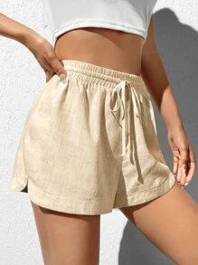 SHEIN EZwear Drawstring Waist Drawstring Shorts - Apricot - View 2