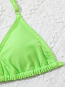 Tween Girl Halter Bikini Set With Allover Print Kimono Summer Beach - Lime Green - View 4