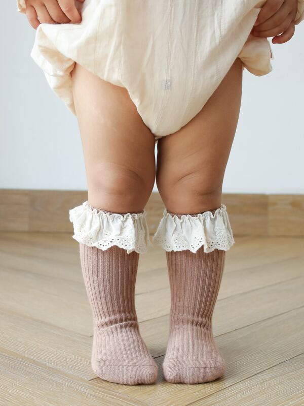 1pair Baby Ruffle Trim Socks