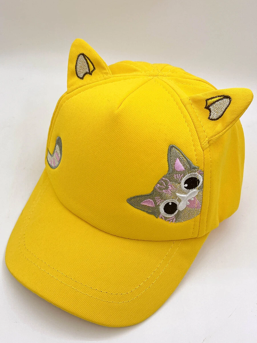 Niños Gorra de béisbol gato de dibujos animados con bordado con diseño de oreja - Amarillo - Ver 1
