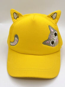 Niños Gorra de béisbol gato de dibujos animados con bordado con diseño de oreja - Amarillo - Ver 2