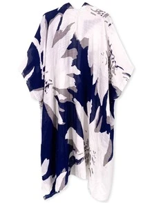 Graphic Print Asymmetrical Hem Kimono - Blue and White - View 2