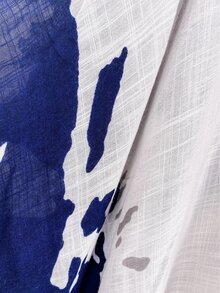 Graphic Print Asymmetrical Hem Kimono - Blue and White - View 3