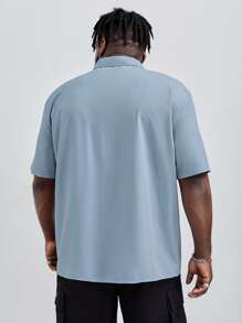 EASEVO 宽松版型男式加大码字母图案翻盖口袋衬衫