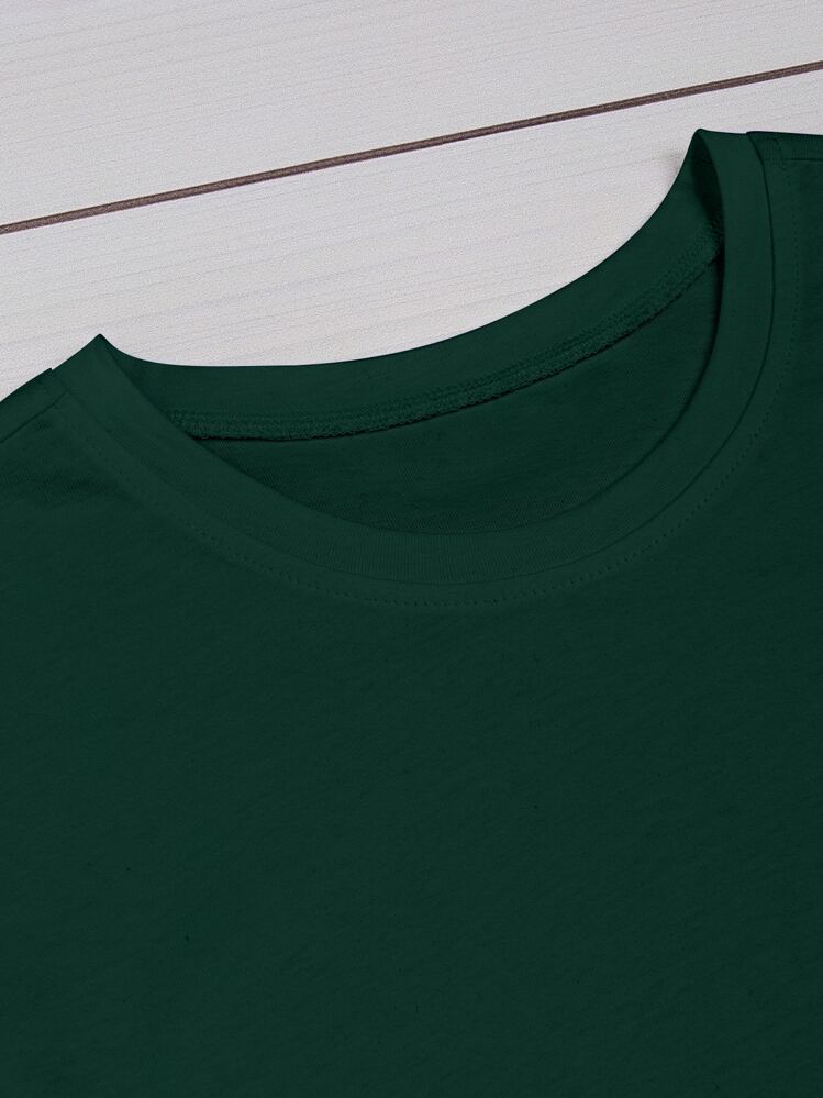 SHEIN LUNE לב קז'ואל טישרט במידה גדולה - ירוק כהה - ראה 3