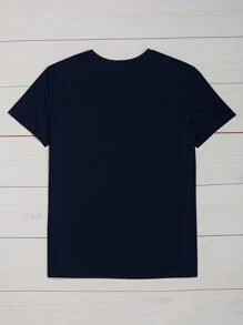 SHEIN Franclia Áo thun Plus size Tim Lá thư Giải trí - Màu xanh hải quân - Xem 2