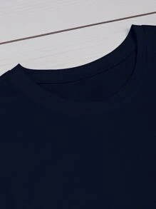 SHEIN Franclia Áo thun Plus size Tim Lá thư Giải trí - Màu xanh hải quân - Xem 3