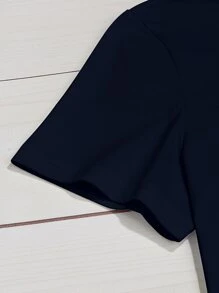 SHEIN Franclia Áo thun Plus size Tim Lá thư Giải trí - Màu xanh hải quân - Xem 5
