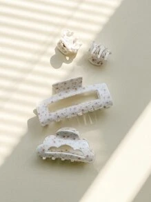 OUSEON Boho 4pcs Ditsy Floral Pattern Hair Claw - White - View 1
