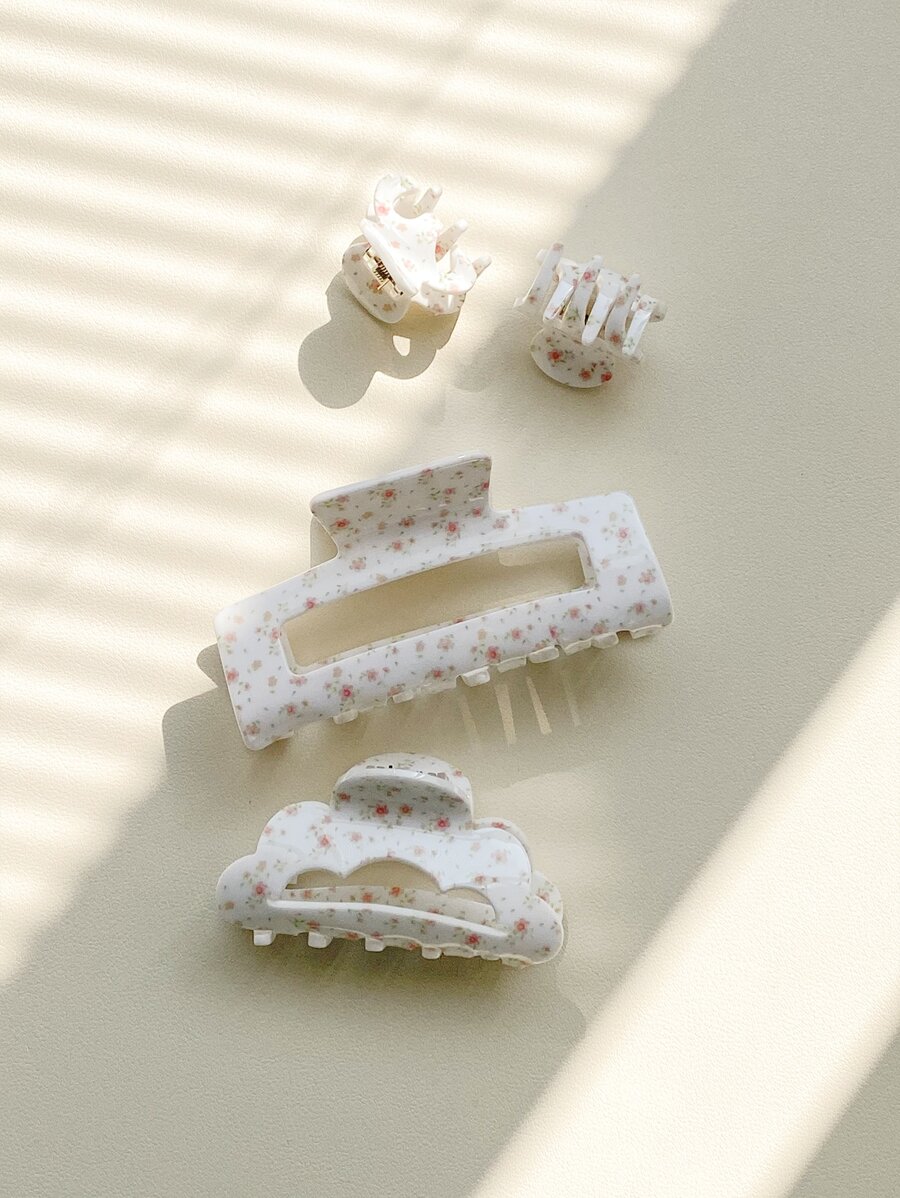 OUSEON Boho 4pcs Ditsy Floral Pattern Hair Claw - White - View 1