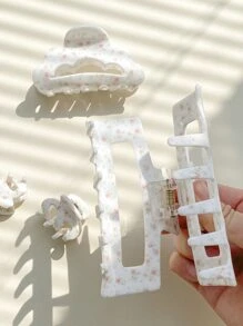 OUSEON Boho 4pcs Ditsy Floral Pattern Hair Claw - White - View 4