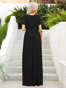 DEARCASE Solid Hidden Pocket Maxi Dress - Black - View 2