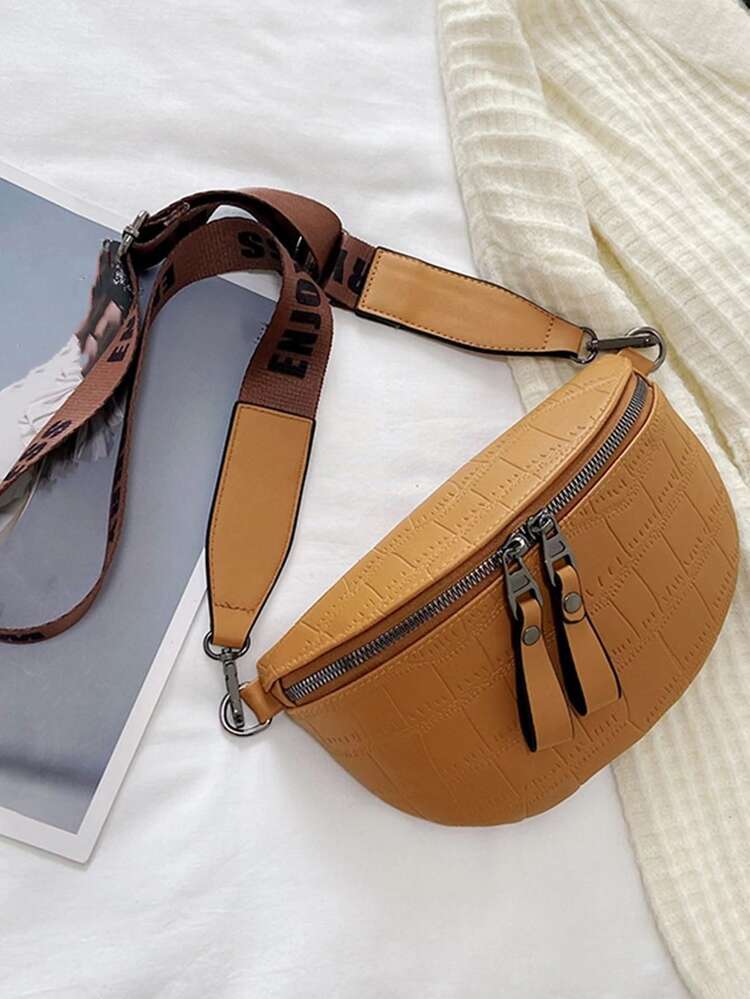 女士奢華鏈條腰包手機包和錢包腰帶包石紋女腰包時尚品牌腰包 - 棕色 - 查看 6