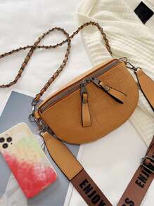 女士奢華鏈條腰包手機包和錢包腰帶包石紋女腰包時尚品牌腰包 - 棕色 - 查看 7