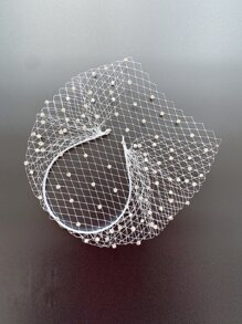 女士水钻装饰新娘面纱秋装 - 白色 - 查看 1