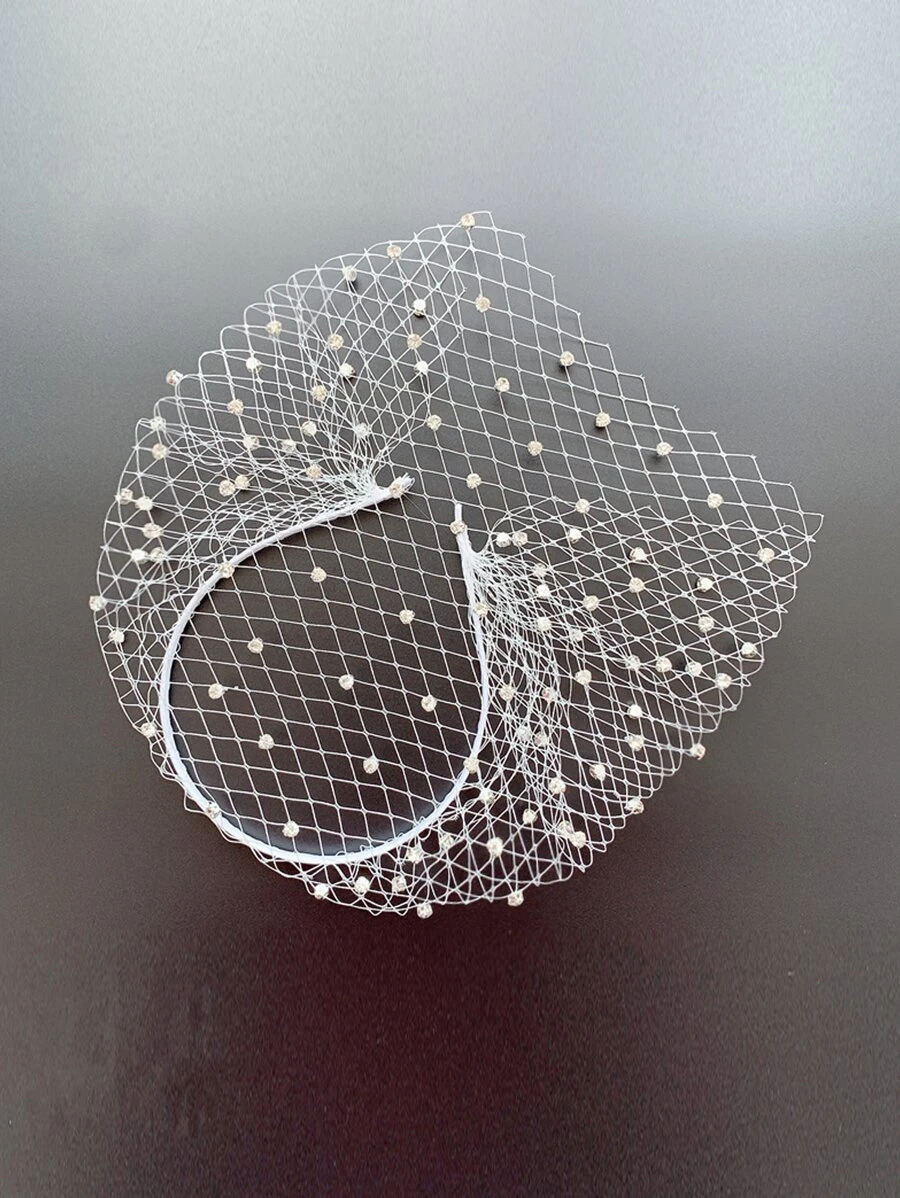 女士水钻装饰新娘面纱秋装 - 白色 - 查看 1