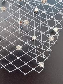 女士水钻装饰新娘面纱秋装 - 白色 - 查看 2