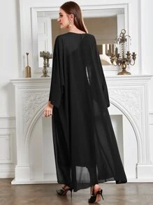 Modelyn Batwing Sleeve Coat & One Shoulder Ruched Dress - Black - View 2