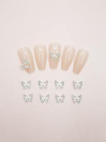 10 cái/bộ 3D Rhinestone Decor Thiết kế hình con bướm Trang trí móng tay nghệ thuật - Bạc - Xem 1