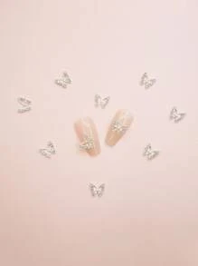10 cái/bộ 3D Rhinestone Decor Thiết kế hình con bướm Trang trí móng tay nghệ thuật - Bạc - Xem 2