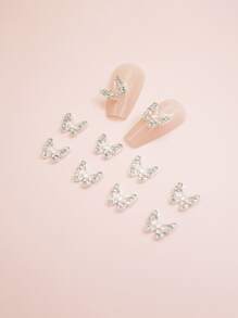 10 cái/bộ 3D Rhinestone Decor Thiết kế hình con bướm Trang trí móng tay nghệ thuật - Bạc - Xem 5