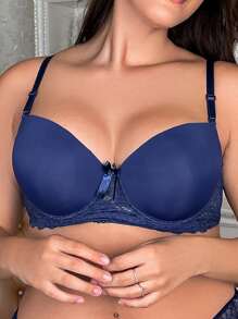 Sujetador de talla grande para mujer de unicolor sin costuras - Azul Marino - Ver 3