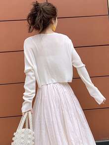 1入組素色前紐扣開襟衫 - 白色 - 查看 3