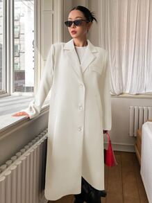 DAZY Lapel Neck Single Breasted Longline Coat Women Jacket,Fall Women Clothes - White - View 5