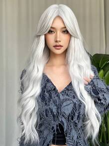 Red Natural Long Curly Wig With Bangs 28 Inch Body Wavy Heat Resistant Synthetic Wigs For Women Christmas Wigs Daily Party Use - White - View 7