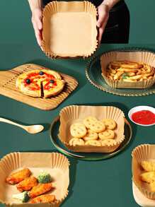 SHEIN Basic living 16公分方形鍋炸機用紙50片 - 棕色 - 查看 2